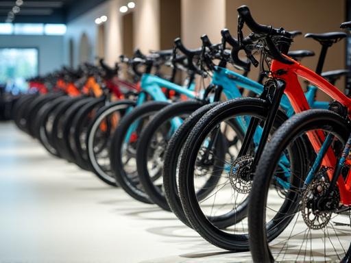 A row of new road and mountain bikes in the Oceanic Gears showroom.